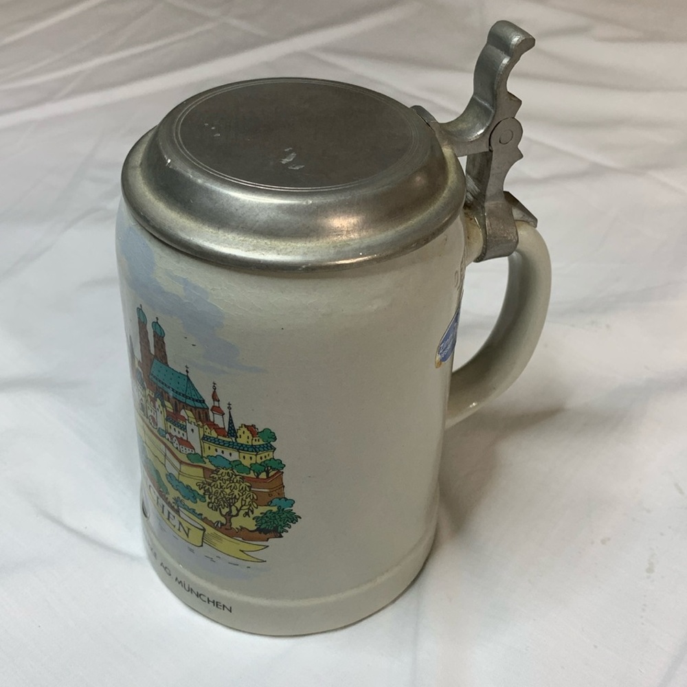 Ceramic Beer Bayerische Motoren Werke & Pewter Tone Lid With Graphic